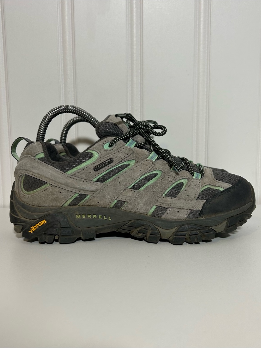 Merrell Moab 2 vent waterproof Gray Suede Trail Shoes Mint green hiking boots